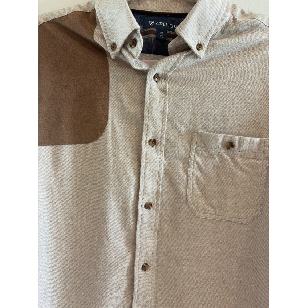 Cremieux Mens Flannel Shirt Tan Cotton Shooting Patch Elbow Patch Medium - Picture 3 of 7